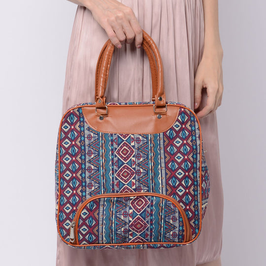 Boho Stil Handtasche, Größe 30x30x12 cm, Blau und Mehrfarbig