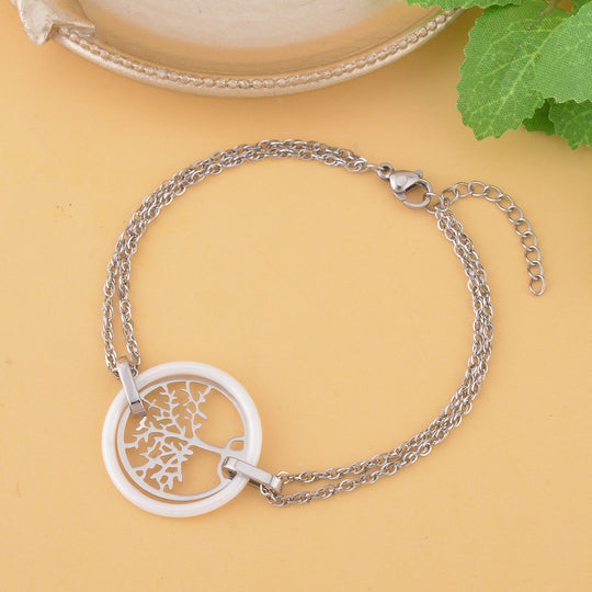 Weißes Keramik Armband, 18 cm, Edelstahl