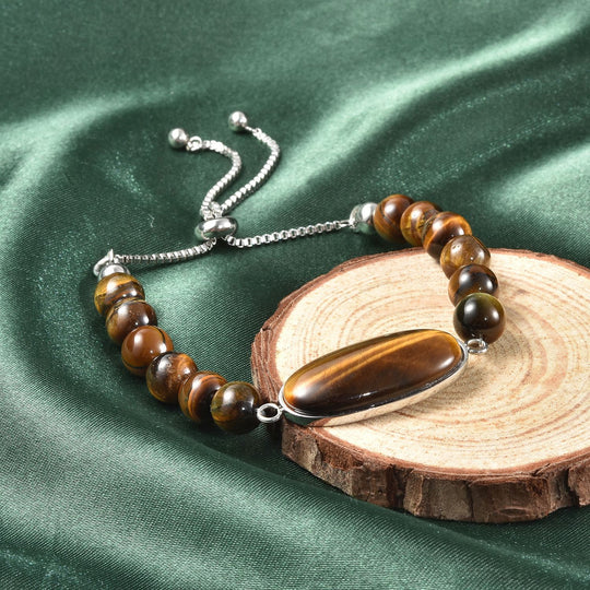 Flexibles gelbes Tigerauge Bolo-Armband, 15-22cm, Edelstahl - 70 ct.