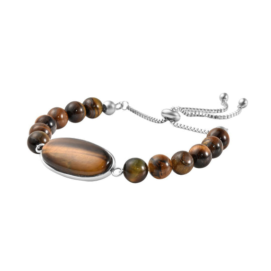 Flexibles gelbes Tigerauge Bolo-Armband, 15-22cm, Edelstahl - 70 ct.