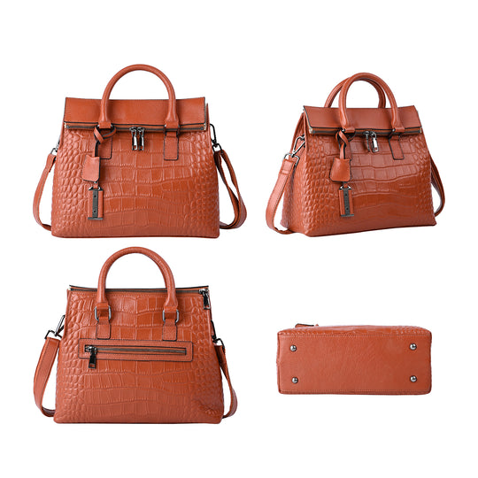 Schultertasche aus 100% echtem Leder mit Kroko-Prägung und abnehmbarem Riemen