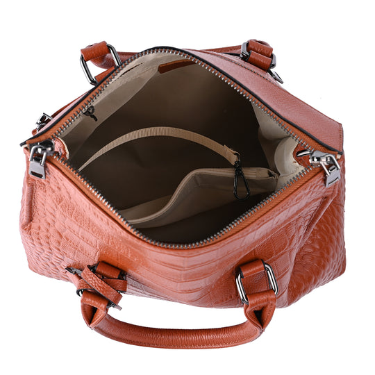 Schultertasche aus 100% echtem Leder mit Kroko-Prägung und abnehmbarem Riemen