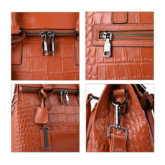 Schultertasche aus 100% echtem Leder mit Kroko-Prägung und abnehmbarem Riemen