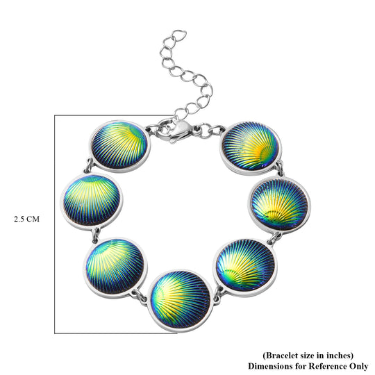 Muschel-inspiriertes Harzperlen-Design Armband, ca. 18.5 cm+ 5 cm extender, Reiner Edelstahl, Grün