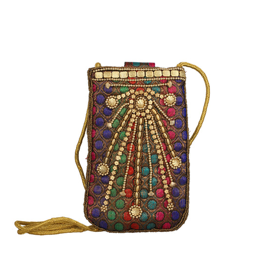 Bestickte Crossbody-Handytasche, Größe 8,5x5,25 cm, Blau