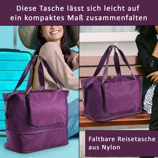 Faltbare Nylon-Reisetasche, 40x28x23cm, Lila