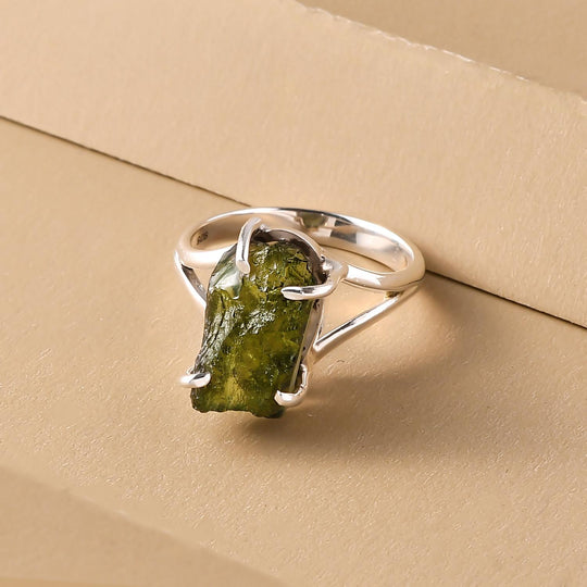 Natürlicher Moldavit-Ring, 925 Silber (Größe 19.00) ca. 4,80 ct