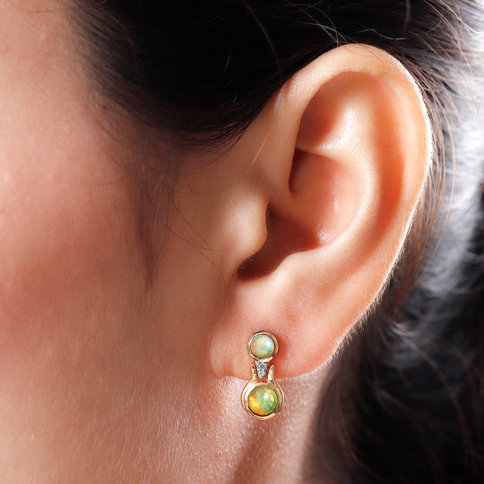 Natürliche, äthiopische Opal-Ohrringe, 925 Silber vergoldet ca. 1,00 ct