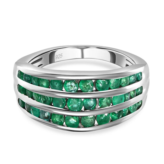 Premium Kagem sambischer Smaragd-Ring, 925 Silber platiniert (Größe 17.00) ca. 1.40 ct