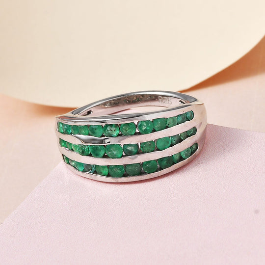 Premium Kagem sambischer Smaragd-Ring, 925 Silber platiniert (Größe 17.00) ca. 1.40 ct