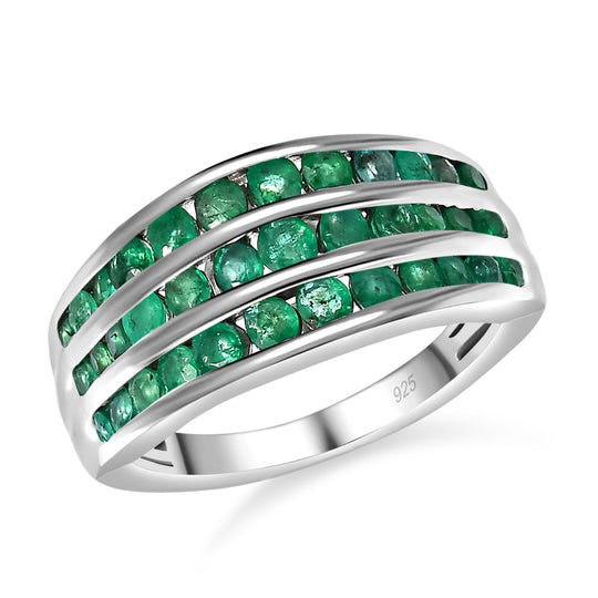 Premium Kagem sambischer Smaragd-Ring, 925 Silber platiniert (Größe 17.00) ca. 1.40 ct