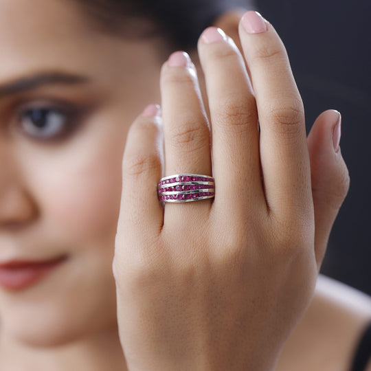 Premium thailändischer Rubin-Ring, 925 Silber platiniert (Größe 21.00) ca. 1.97 ct