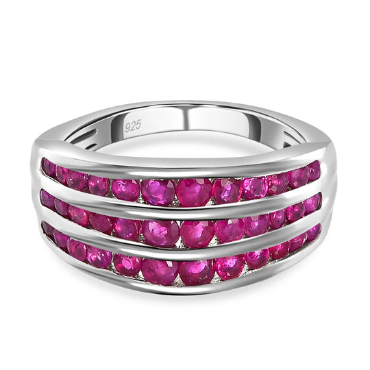 Premium thailändischer Rubin-Ring, 925 Silber platiniert (Größe 21.00) ca. 1.97 ct