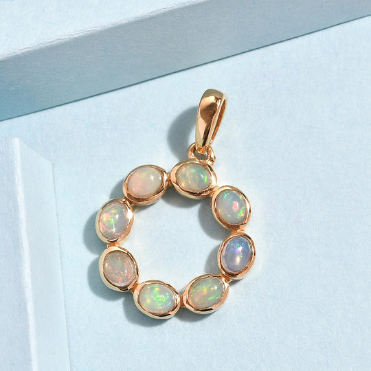 Natürlicher, äthiopischer Opal-Anhänger, 925 Silber vergoldet ca. 0,88 ct