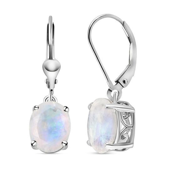 Premium Regenbogen Mondstein-Ohrringe, 925 Silber platiniert ca. 4,81 ct