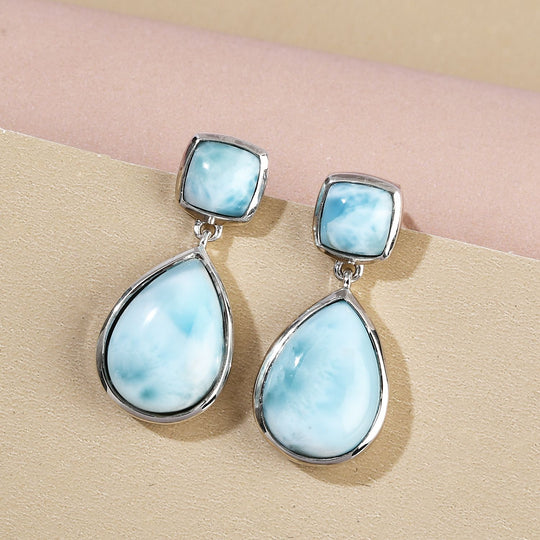 Larimar Ohrringe, 925 Silber platiniert ca. 15.05 ct
