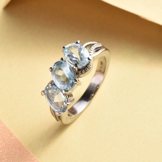 Himmelblauer Topas-Ring, Edelstahl, ca. 2,74 ct