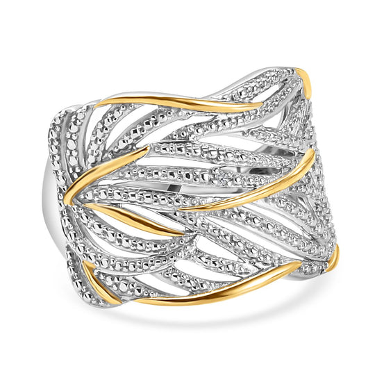 Weißer Diamant Ring 925 Silber Platiniert und vergoldet (Größe 20.75) ca. 0,01 ct