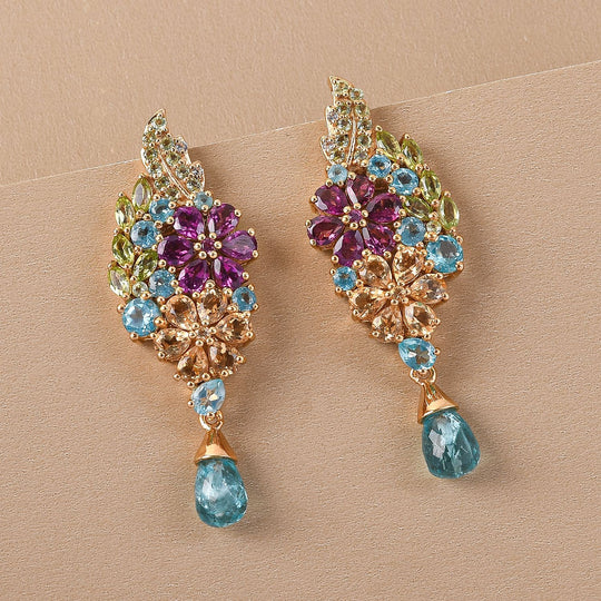 GP Italienische Garten Kollektion - Mehrfarbige Edelstein-Ohrringe, 925 Silber vergoldet ca. 9,86 ct