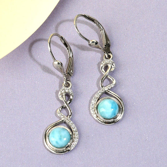 Larimar und weiße Zirkon-Ohrringe, 925 Silber platiniert ca. 2,35 ct