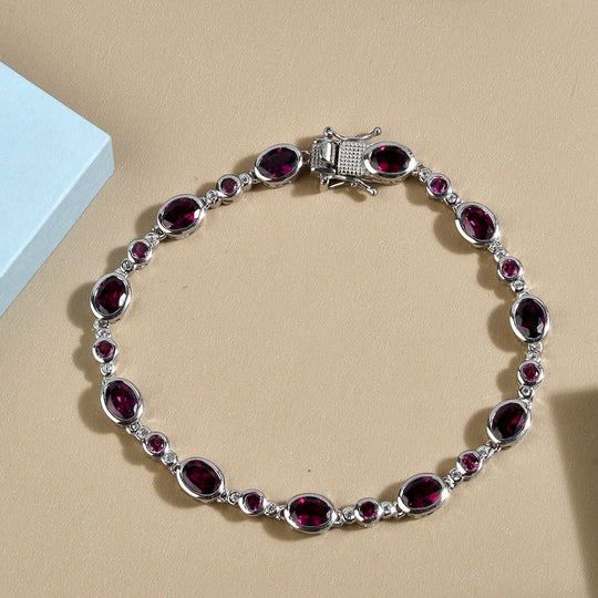 Rhodolith Granat-Armband, ca. 19 cm, 925 Silber platiniert ca. 10.88 ct