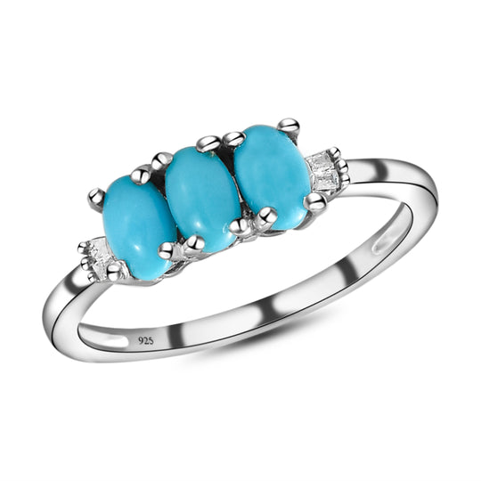 Amerikanischer, natürlicher Sleeping Beauty Türkis und weißer Diamant-Ring, 925 Silber platiniert ca. 0.76 ct