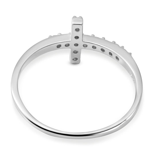 Lustro Stella - Weißer Zirkonia Kreuz-Ring, 925 Silber rhodiniert ca. 0,18 ct