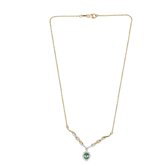 AA äthiopisches Smaragd und weißes Zirkon Collier, ca. 45 cm, 925 Silber Gelbgold Vermeil ca. 1.48 ct