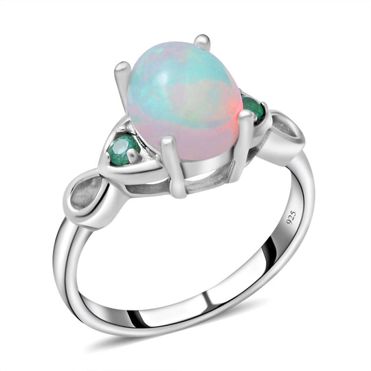 Natürlicher, äthiopischer Opal und Kagem sambischer Smaragd-Ring, 925 Silber platiniert (Größe 16.00) ca. 1,29 ct