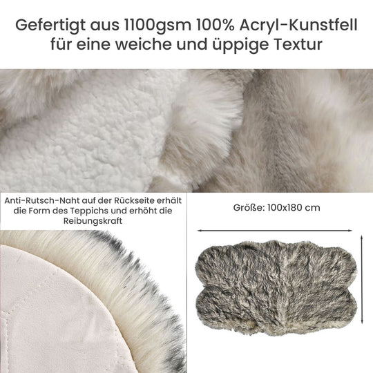 Seidenweicher, gewebter Kunstfellteppich, 180x100 cm, grau
