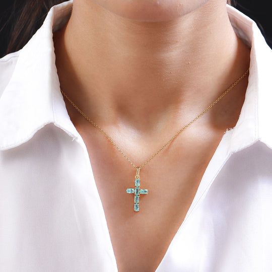 AA Äthiopischer Smaragd Kreuz-Anhänger, 925 Silber Gelbgold Vermeil ca. 1.27 ct