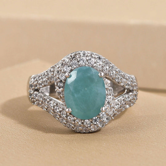 Grandidierit und weißer Zirkon-Ring, 925 Silber platiniert (Größe 18.00) ca. 2.71 ct