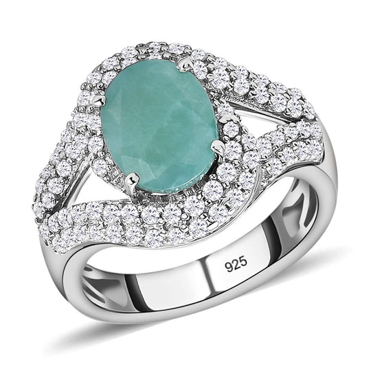 Grandidierit und weißer Zirkon-Ring, 925 Silber platiniert (Größe 18.00) ca. 2.71 ct