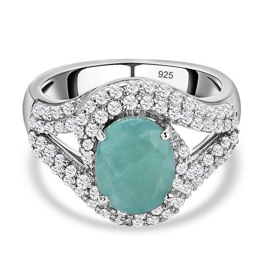 Grandidierit und weißer Zirkon-Ring, 925 Silber platiniert (Größe 18.00) ca. 2.71 ct