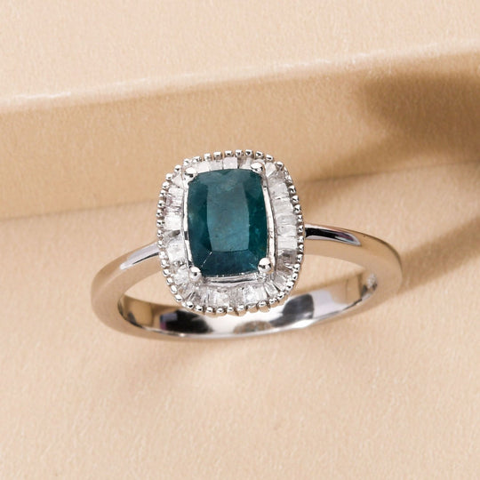 Natürlicher Grandidierit und weißer Diamant-Ring, 925 Silber platiniert ca. 1.61 ct