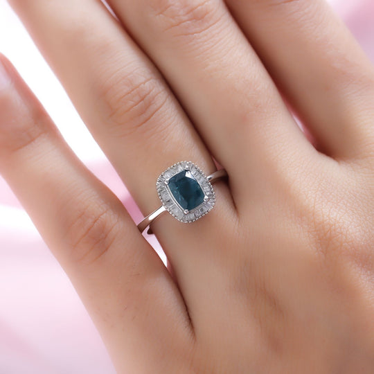 Natürlicher Grandidierit und weißer Diamant-Ring, 925 Silber platiniert ca. 1.61 ct