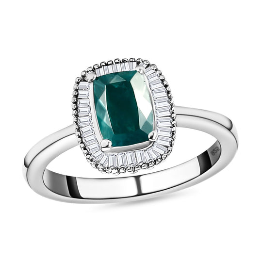 Natürlicher Grandidierit und weißer Diamant-Ring, 925 Silber platiniert ca. 1.61 ct