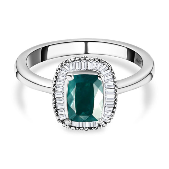 Natürlicher Grandidierit und weißer Diamant-Ring, 925 Silber platiniert ca. 1.61 ct