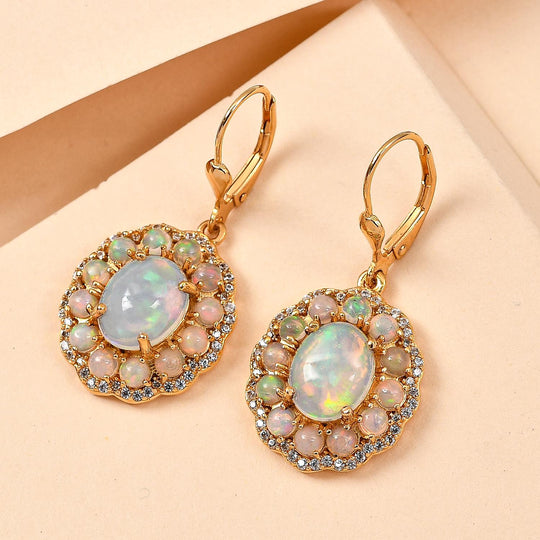Natürliche, äthiopische Welo Opal-Ohrringe, 925 Silber Gelbgold Vermeil ca. 5.47 ct