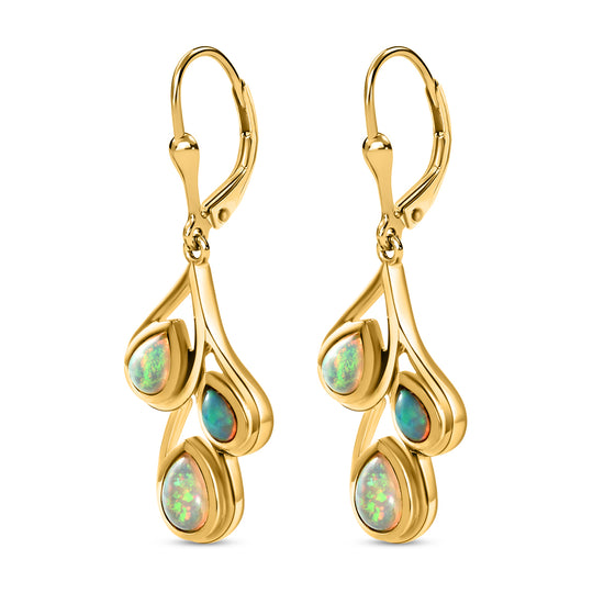 Natürliche, äthiopische Welo Opal-Ohrringe, 925 Silber vergoldet ca. 1,73 ct
