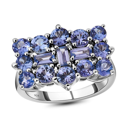 AA Tansanit-Ring, 925 Silber platiniert (Größe 21.00) ca. 2.42 ct