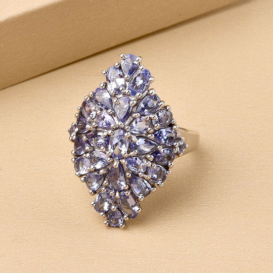 Tansanit-Ring, 925 Silber platiniert (Größe 17.00) ca. 4.79 ct