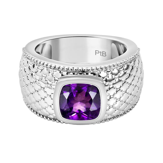 Afrikanischer Amethyst Ring, Reines Messing, silberfarben (Größe 18.00) ca. 1.98 ct