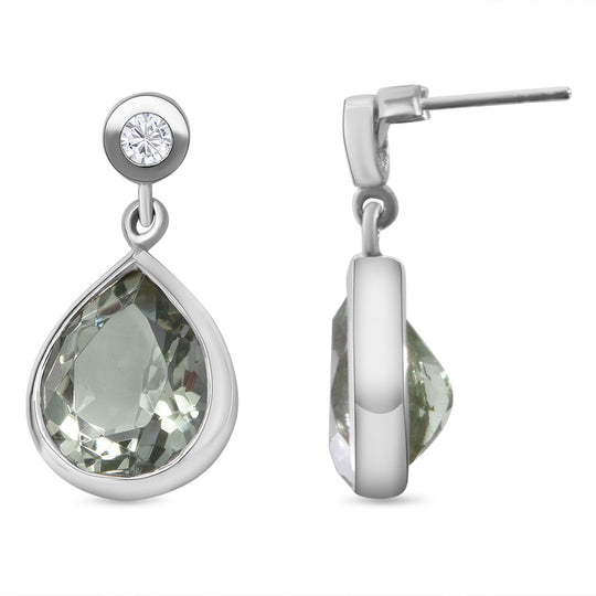 Prasiolith und weiße Zirkon-Ohrringe, 925 Silber platiniert ca. 9,26 ct