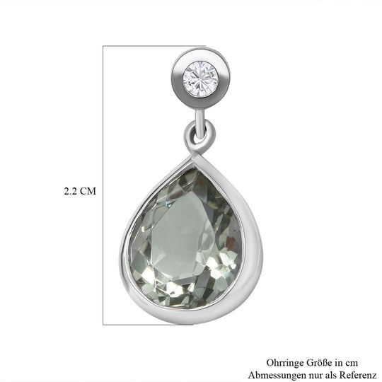 Prasiolith und weiße Zirkon-Ohrringe, 925 Silber platiniert ca. 9,26 ct