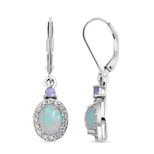 Natürliche, äthiopische Welo Opal und Tansanit-Ohrringe, 925 Silber platiniert ca. 1,60 ct