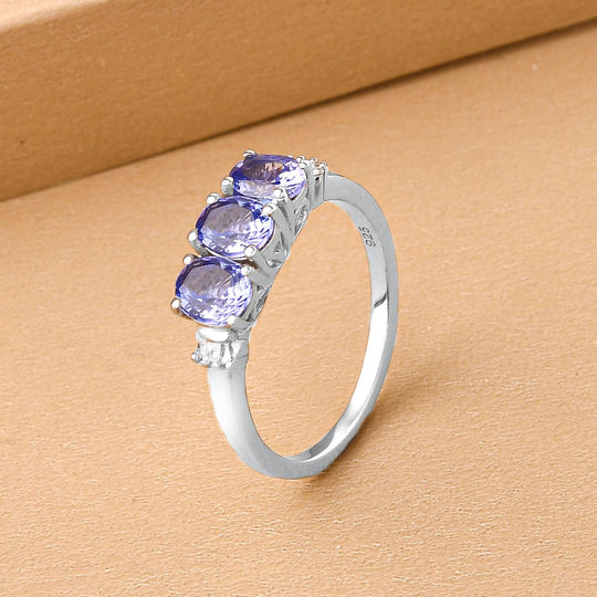 Tansanit und weißer Diamant-Ring, 925 Silber platiniert (Größe 20.00) ca. 1.06 ct