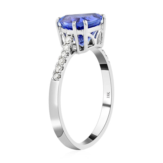 Iliana AAA Tansanit, Weißer DiamantAGI zertifiziert Ringe 750 Gold (Größe 17.00) ca. 2.05 ct