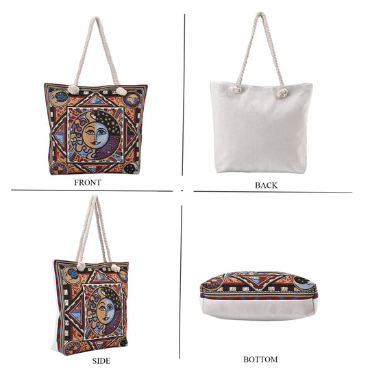 Jacquard gewebte Jute-Tasche mit Mond Design, 42x34 cm, Mond