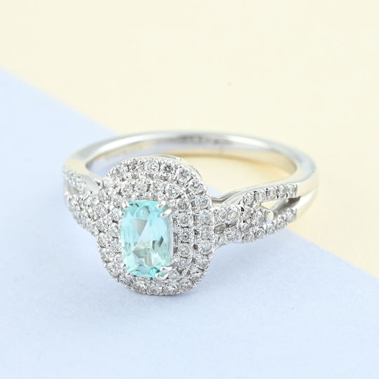 Rhapsody AAAA Paraiba Turmalin und weißer Diamant-Ring, VS E-F, 950 Platin (Größe 19.00) ca. 1.00 ct